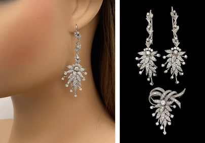 Diamond Articulated Earrings And Pendant Set