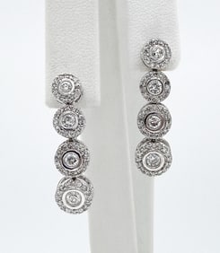 Diamond And 18k White Gold Dangle Earrings