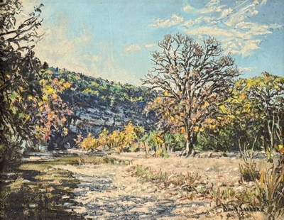 David Sanders, American, Texas, 1936-2013: David Sanders, American, Texas, 1936-2013, Hill County Landscape, 1984, Oil Pastel On Masonite, Signed And Dated Lower Right, Sight 8.5 X 9.5 Inches, Gilt Wood Frame 14 X 17 X 1.5 Inches.