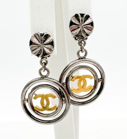 Chanel Clover Spinning Hoop Dangle Earrings
