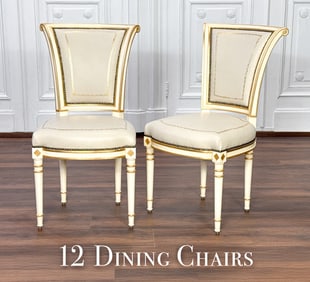 12 Directoire Style Gilt And Cream Dining Chairs