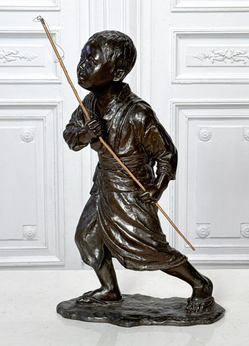 Meiji Bronze Boy With Fishing Pole (1 of 8)
