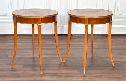 Pair Classical Style Cherry Wood Side Tables