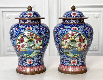 Pair Large Chinese Cloisonne Jars (1 of 6)