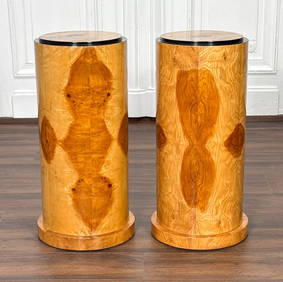 Pair Art Deco Style Birch Veneer Pedestals (1 of 5)