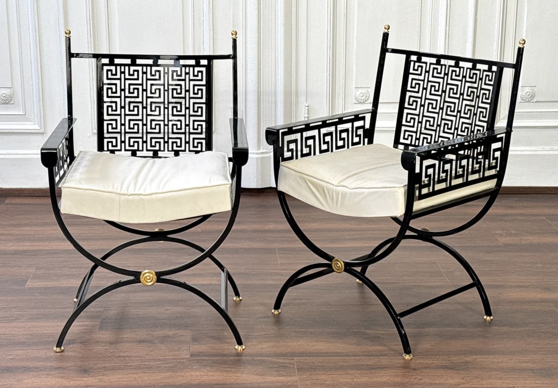 Pair Jansen Style Painted Metal Garden Chairs (1 of 6)
