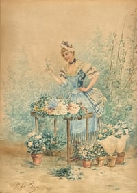 Woman Making Posies Watercolor