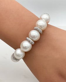 Pearl And Diamond Bracelet, 18k White Gold