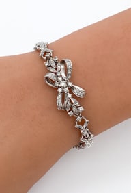 Diamond And 14k White Gold Bow Bracelet