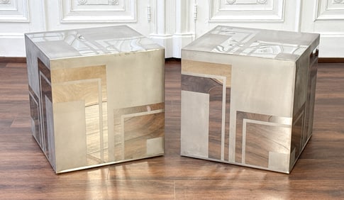 Pair Chrome Side Tables, Manner Of Paul Evans