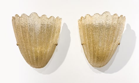 Pair Murano Gold Flecked Glass Sconces