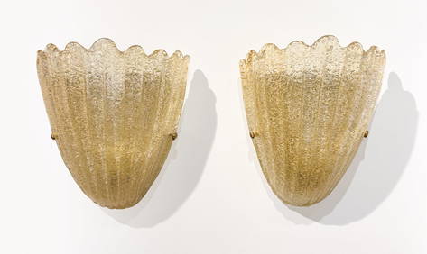 Pair Murano Gold Flecked Glass Sconces (1 of 5)