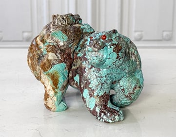 Carved Kingman Turquoise Bear And Cub Figure