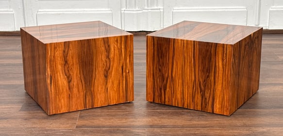 Pair Exotic Wood Side Tables