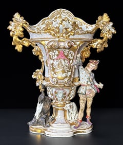 Large Old Paris Porcelain Centerpiece Vase