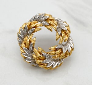 Diamond And 18k Gold Wreath Brooch