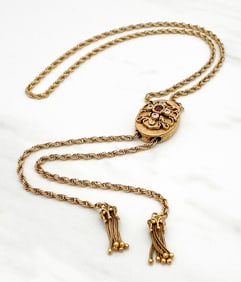 Garnet, Diamond, And 14k Yellow Gold Slide Chain