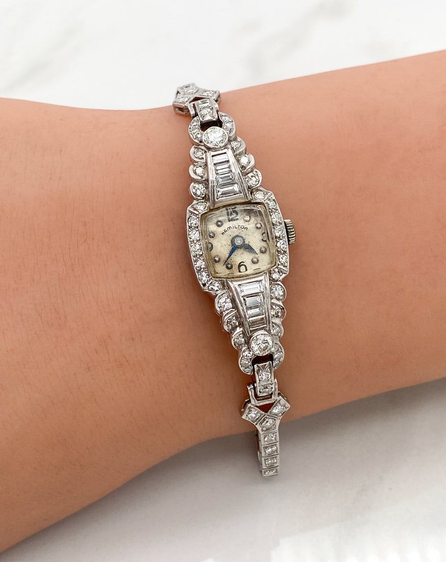 Hamilton Platinum & Diamond Ladies Wristwatch (1 of 2)