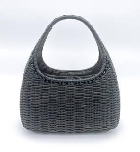 Ferragamo Wicker Hobo Handbag: Ferragamo Wicker Drawstring Hobo Bag With Silver Toned Hardware At Drawstring Interior, 11.5 High X 9.5 Wide 4.5 Deep In Inches. Overall Clean, Slight Paint Loss To Back Side As Shown In Photos. Inclu