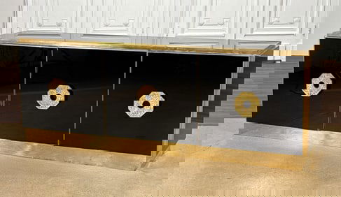 Italian Brass And Glass Credenza Cabinet