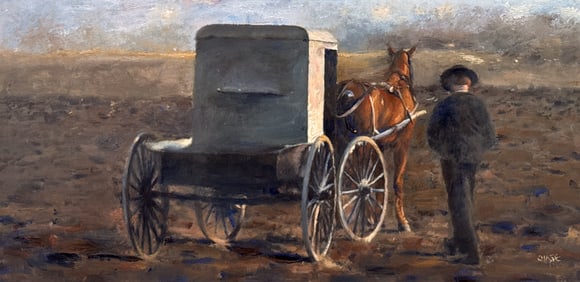 Amish Horse, Buggy And Man Painting