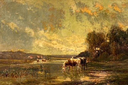 Barbizon Landscape With Cattle Painting