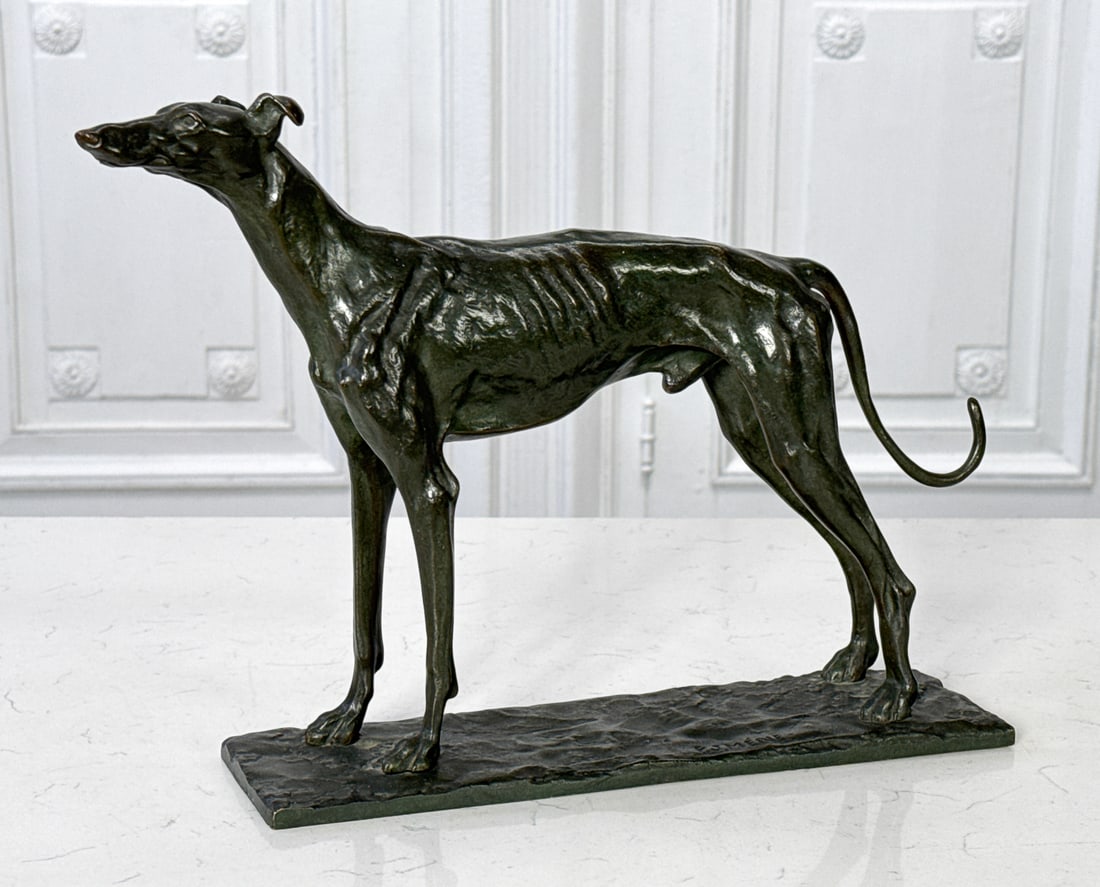 After Pierre Jules Mene, French, 1810-1879: After Pierre Jules Mene, French, 1810-1879, Greyhound, Bronze, Signed On Base, 10 X 15 X 3.5 Inches, Light Surface Scratches. View All Photos For Additional Condition Information.
