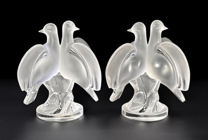 Pair Lalique Crystal Ariane Doves Figures