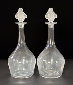 Pair Lalique Roxane Crystal Decanters