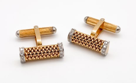 Diamond And 14k Yellow Gold Cufflinks