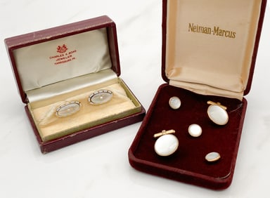 Group Of Men's Gold & Mother-of-Pearl Dressing Sets