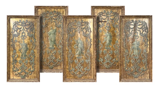 Italian Neoclassical Painted and Parcel Gilt Panel Set