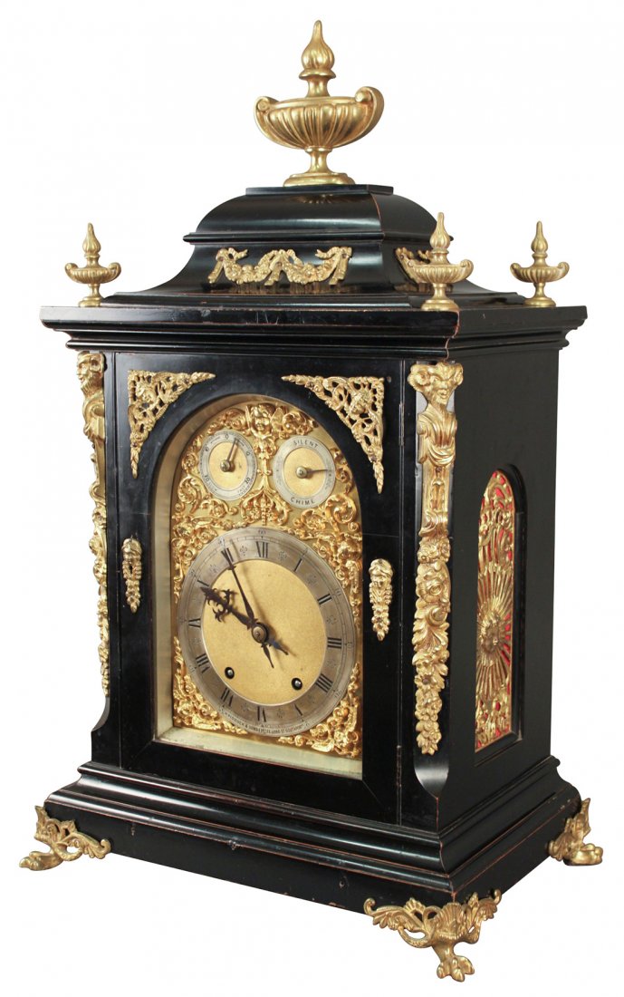 A 19th Century English Bracket Clock: Ebonised Finish, With Bronze Side Mounts, Finals And Feet, By Signed On Dial, H. Pidduck And Sons, 73 Lord Street, Southport, With Movement By Winterhalder And Hofmeier, With W And H Imprint, C. 1870