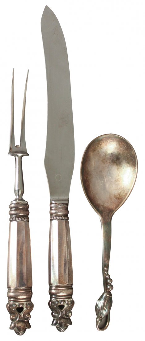 Two George Jensen Sterling Serving Pieces: Together With A Danish Sterling Serving Spoon, Both Marked