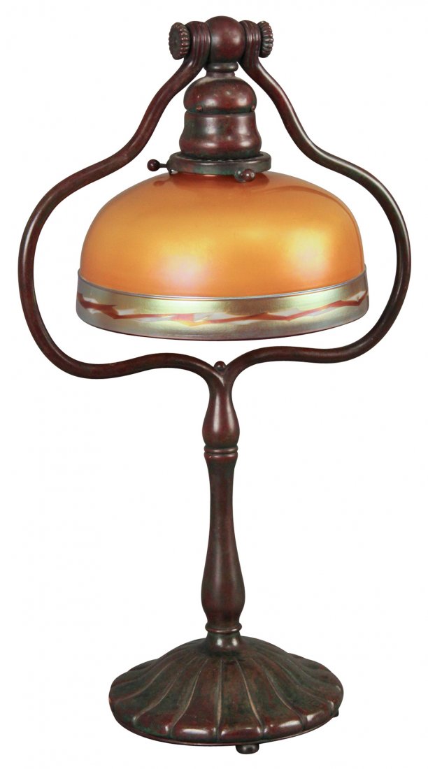 A Bronze Desk Lamp By Tiffany: Signed Tiffany Studios New York, 17 H X 10w