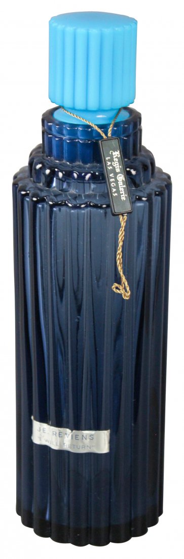 R. Lalique Electric Blue Perfume Bottle: R. Lalique Perfume Display Bottle Made For Worth, "je Reviens," Dark Blue With Pale Blue Stopper, Signed Lalique, Made In France, 11.5 H