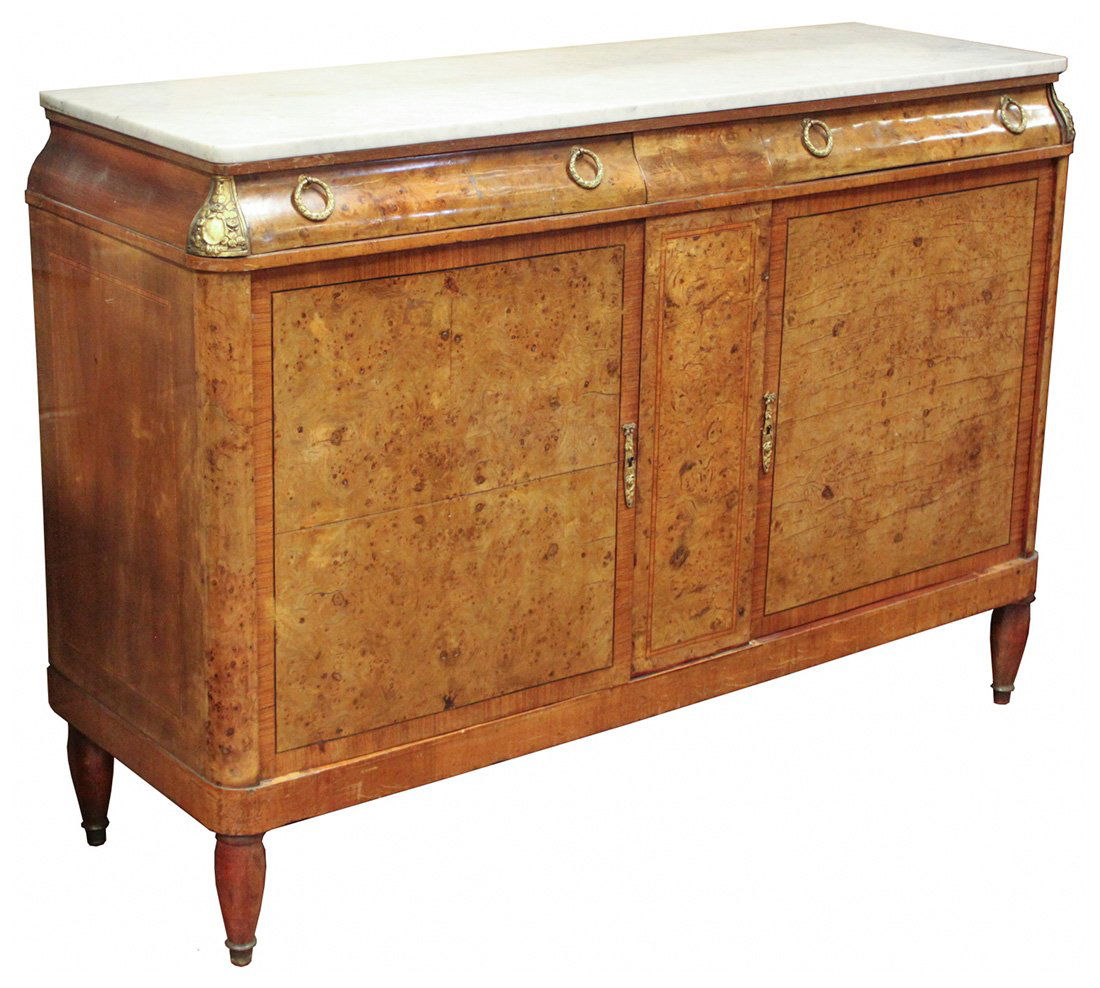 A French Transitional Burled Sideboard: With Two Display Compartments And Mirrored Back, C. 1890