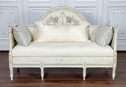 Gustavian Carved & White Paint Box Sofa