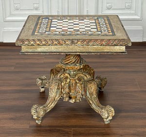Pietra Dura Carved & Painted Wood Game Table