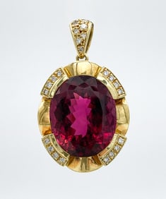 32ct Rubellite Tourmaline & Diamond Pendant, 18k