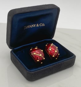 Tiffany & Co. Schlumberger Red Enamel 18k Earrings