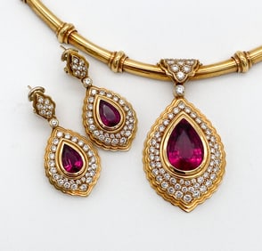 Rubellite Tourmaline & Diamond Demi-Parure, 18k