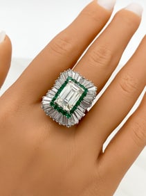 GIA 5.03ct Emerald Cut Diamond And Emerald Ring