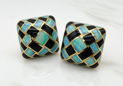 Tiffany & Co. Opal And Onyx 18k Earrings