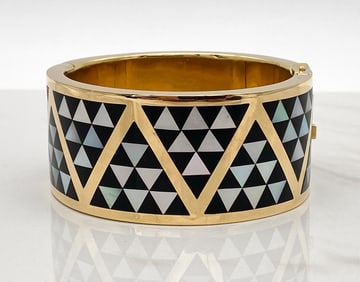 Asch Grossbardt Onyx & Mother-of-Pearl 18k Bangle