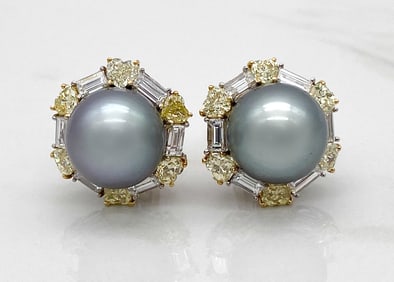 David Morris GIA Black Pearl, Diamond 18k Earrin