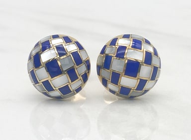 Tiffany & Co. Lapis And Mother Of Pearl Cufflinks