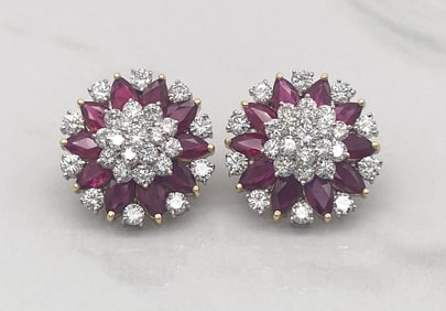 Ruby And Diamond 14k Earrings