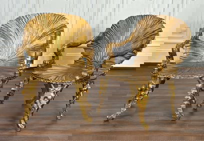 Pair Italian Carved & Giltwood Grotto Chairs - A