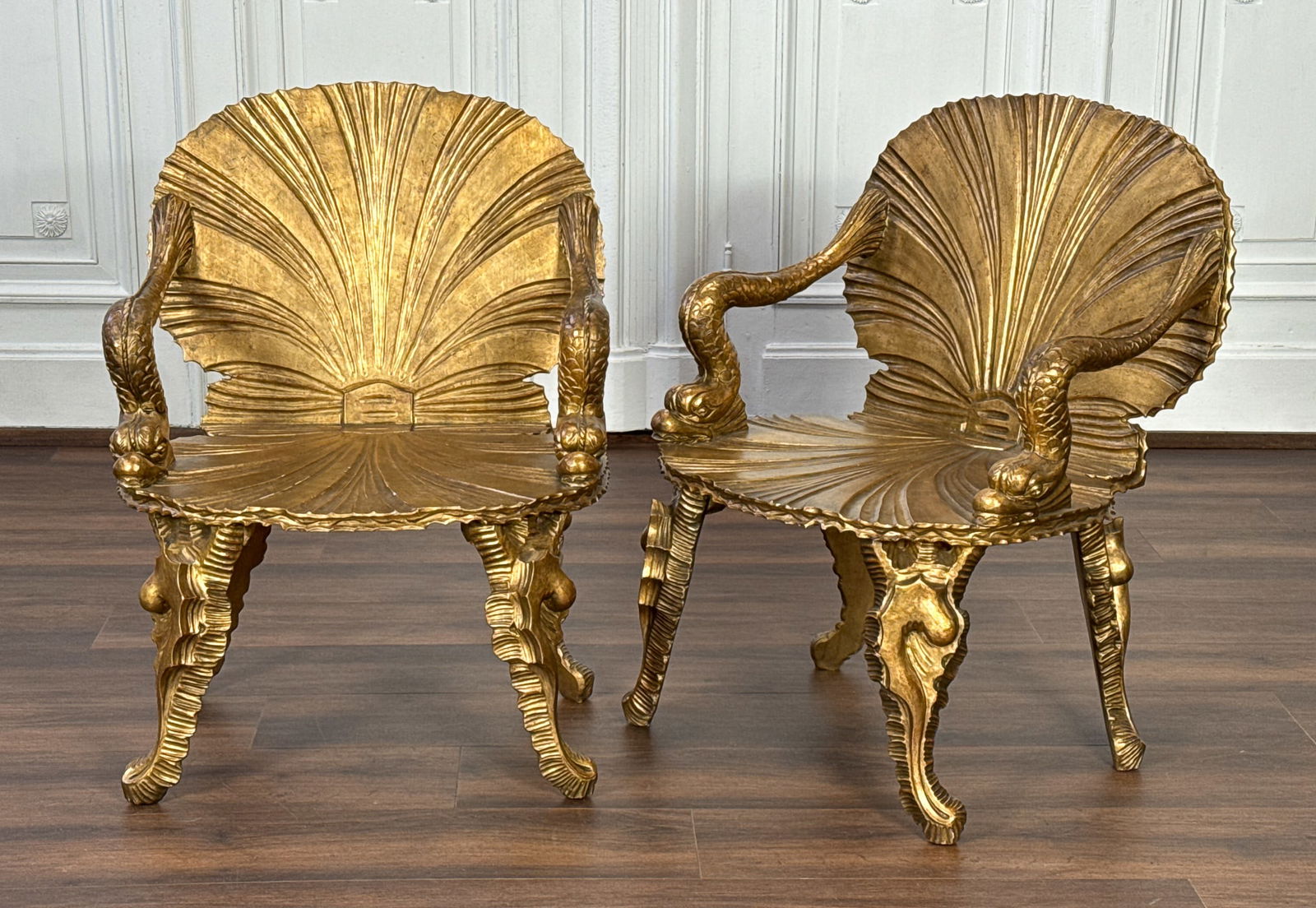 Pair Italian Carved & Giltwood Grotto Chairs - A (1 of 8)
